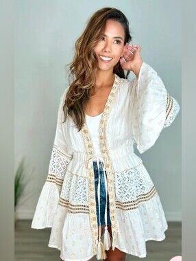 POL Tie-Waist Boho Top / Kimono - Size L